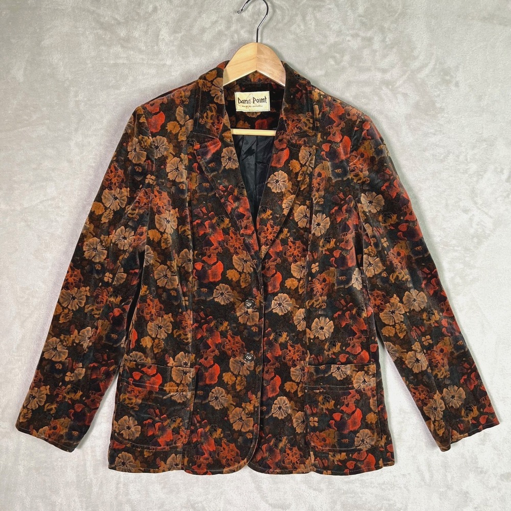 Vintage Brown Floral Velvet Blazer Size S/M Boho Whimsigoth Dark Academia